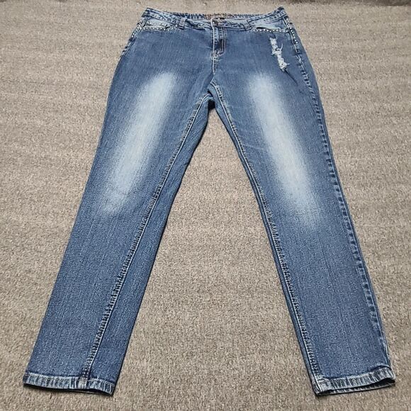 Vega Womens Jeans 14 Blue Distressed Skinny Stretch Denim Pants‎ - Picture 2 of 8